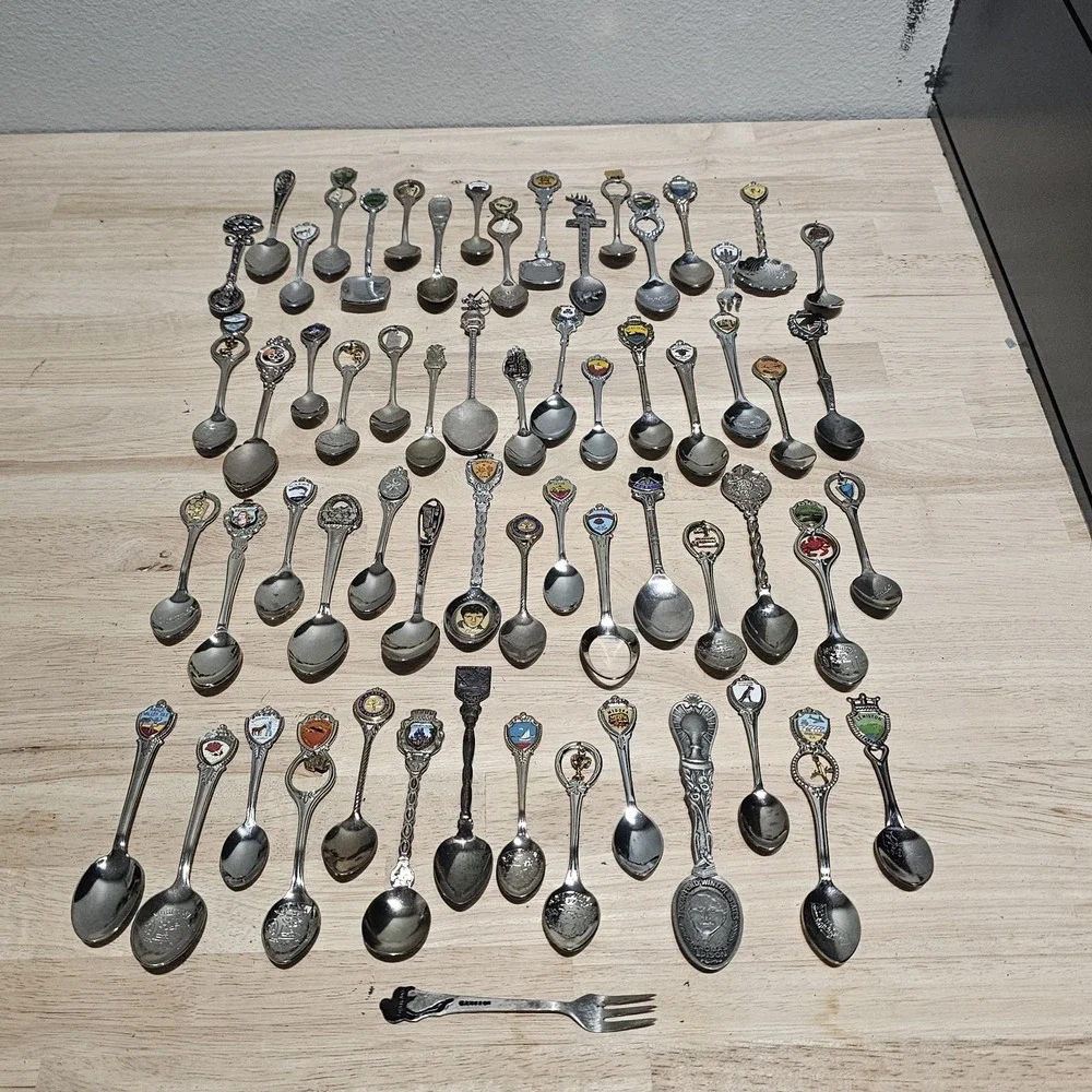 HUGE Lot of 62 Vintage Souvenir Spoons, Includes Sterling Silver 925 And Pewter